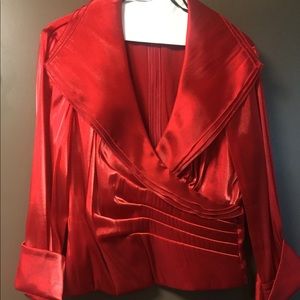 Faux Wrap Red Formal Blouse 3/4 sleeve